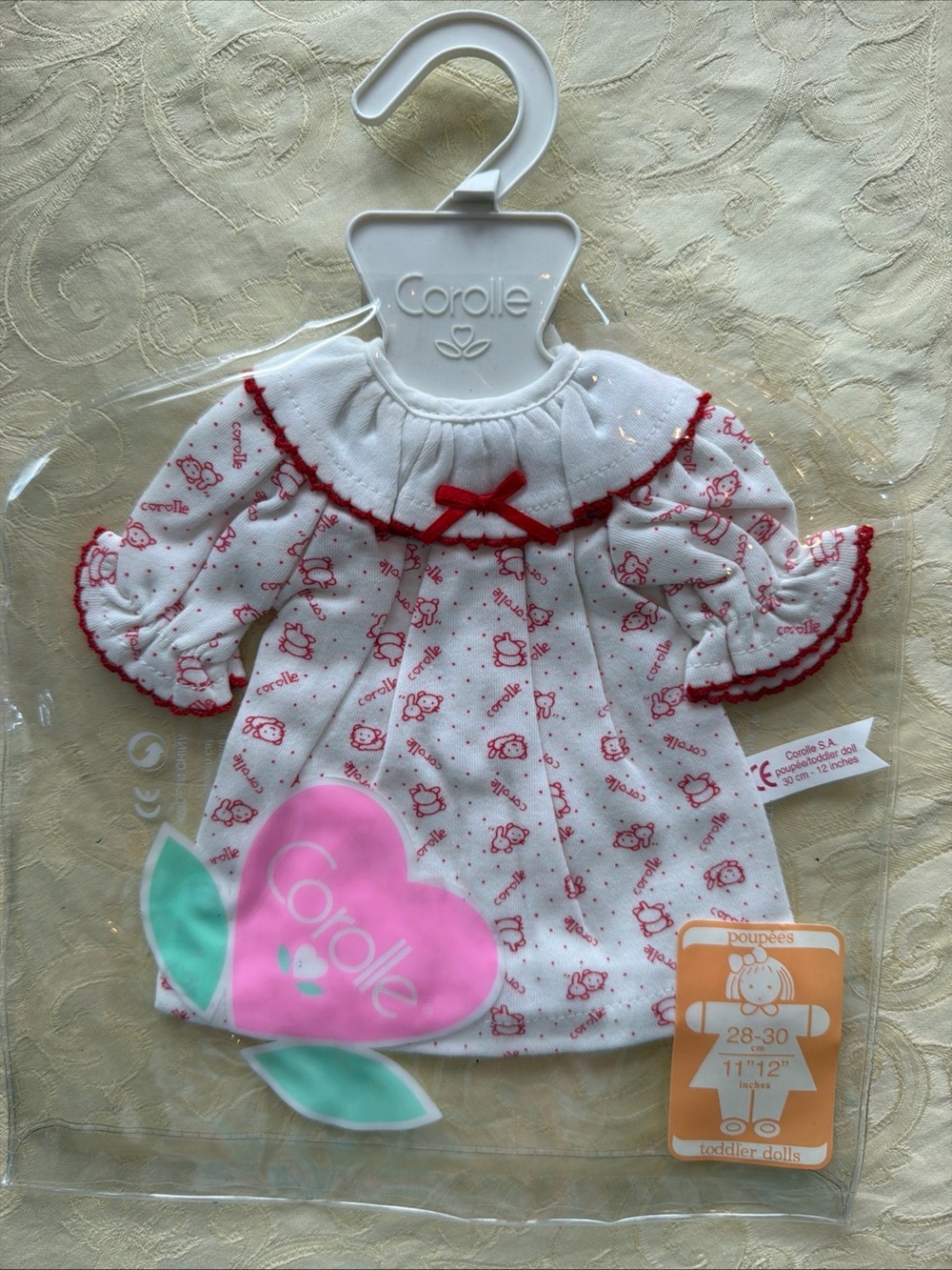 Corolle 43732 Chemise De Nuit 12" Doll White and Red Nightgown NWT